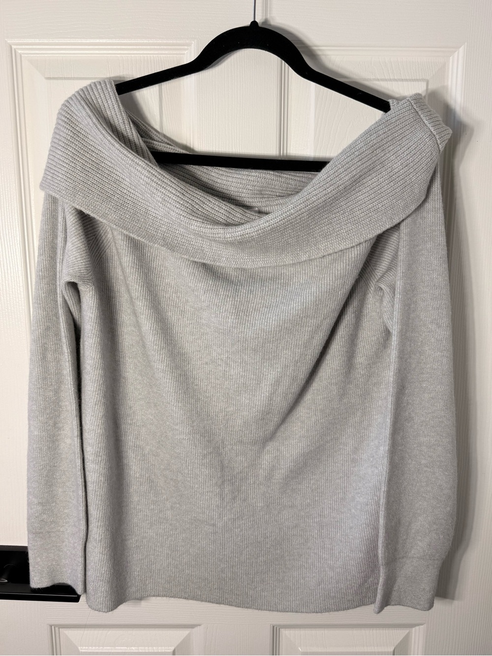 Leith Light Gray Off-the-Shoulder Ribbed Sweater NWT